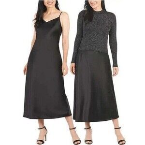 NWT Hilary Radley Slip Dress Sweater Set Metallic Black